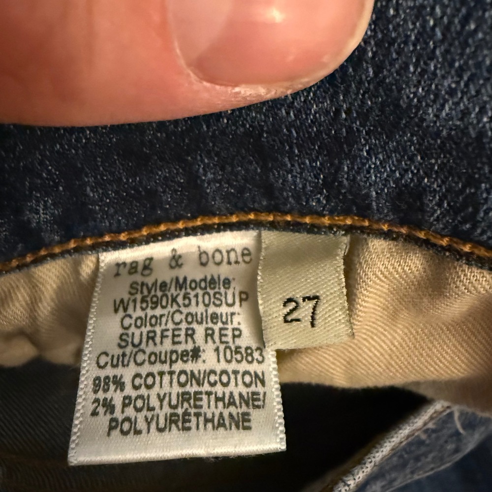 Rag & Bone Surfer Rep Distressed Skinny Jeans Blue Raw Hem 27 W1590K510SUP - Picture 5 of 8